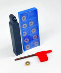Indexable Carbide Turning Inserts Kit With Five Eighth Inch 16mm Shank Tool Holder For Metal Lathe And CNC Milling Pro Grade Cutting Set Including RPMT10T3MO SRDPN1616H10 Ten Inserts And One Wrench kit image