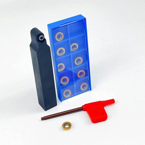 Indexable Carbide Turning Inserts Kit With Five Eighth Inch 16mm Shank Tool Holder For Metal Lathe And CNC Milling Pro Grade Cutting Set Including RPMT10T3MO SRDPN1616H10 Ten Inserts And One Wrench kit image