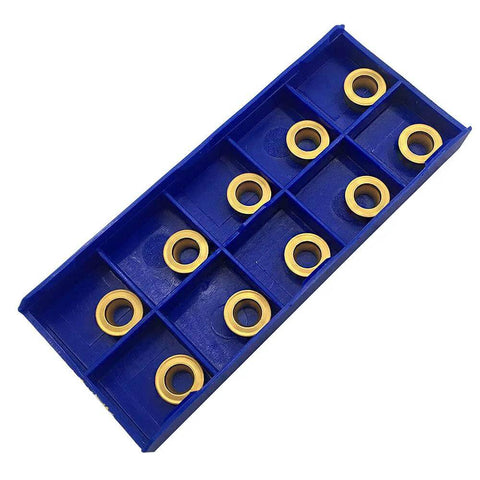 10 Pack RCMT10T3MO R5 Pro Grade Carbide Turning Inserts Tin Coated For Fast Cutting, Long Tool Life in blue box
