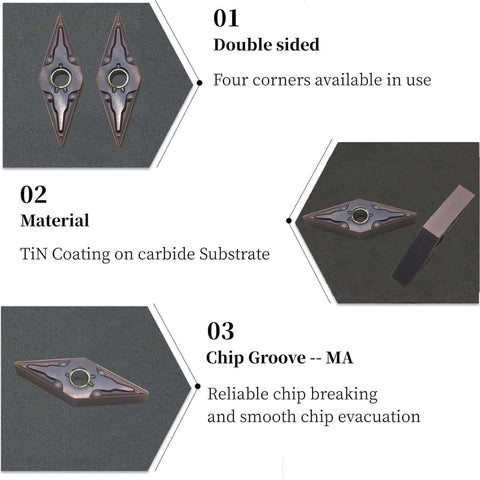 Pro Grade 10pc Set Carbide Turning Inserts VNMG331 VNMG160404 for MVJNR MVJNL MVVNN with CVD coating displayed with labels