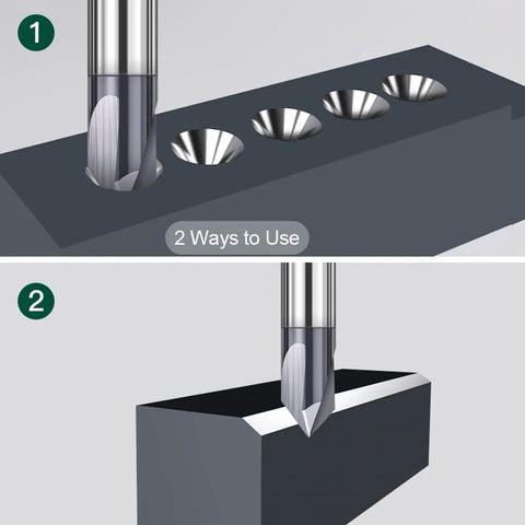 Carbide V Groove Router Bit 60 Degree Chamfer End Mill with One Eighth Inch Shank, 3 Flutes CNC Milling Cutter usage illustration.