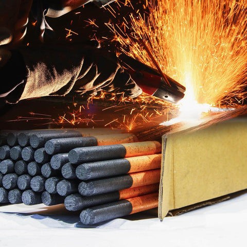 Carbon Arc Gouging Rods Set 10 Pcs 6mm X 305mm Copper Graphite Coated Welding Electrodes in use with sparks flying