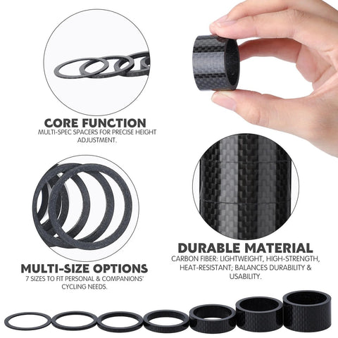 Carbon Fiber Bike Headset Spacers For One And One Eighth Inch Steerer Tube Seven Sizes 1 mm 2 mm 3 mm 5 mm 10 mm 15 mm 20 mm