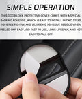 Close-up of Carbon Fiber Look Car Door Latch Cover Kit showing rustproof strike protector with self-adhesive backing.