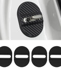 Carbon Fiber Look Car Door Latch Cover Kit, Rustproof Strike Protector, Silencer And Vibration Dampening Shield, 4 Pieces, Black