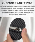 Close-up of Carbon Fiber Look Car Door Latch Cover Kit, Universal Self Adhesive Door Lock Guard Stopper installed on door