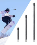 Snowboarder using Carbon Fiber Extension Rod Kit with One Quarter Inch Adapter for third-person view, showing 12, 8, 5-inch sticks.