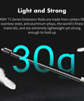 Carbon Fiber Extension Rod Kit With One Quarter Inch Adapter Lightweight design shown with feathers and 30g weight