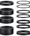 Eleven Piece Carbon Fiber Headset Spacers For One And One Eighth Inch Stems Matte Finish Precision Engineered For MTB And Road Bikes.