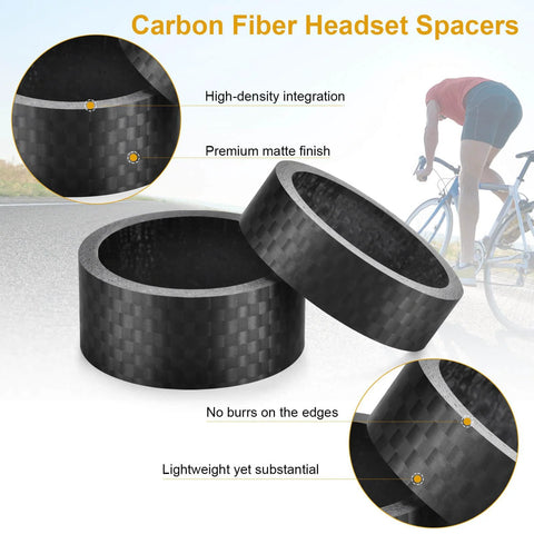 Eleven Piece Carbon Fiber Headset Spacers For One And One Eighth Inch Stems Matte Finish Precision Engineered For MTB And Road Bikes