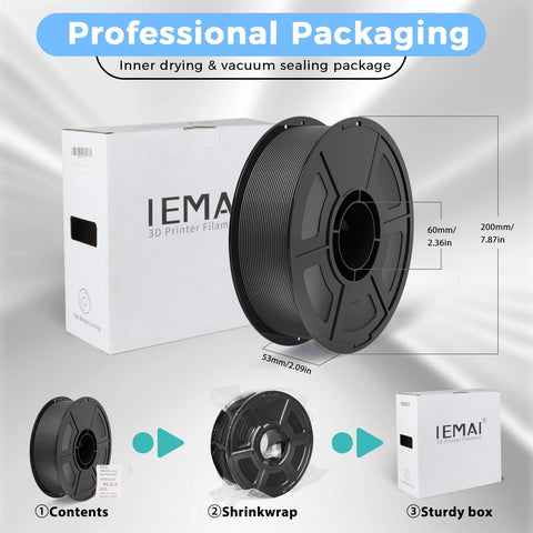 Carbon Fiber PETG Filament for 3D Printing 1.75mm Matte Black 1kg PETG-CF in packaging with dimensions and sturdy box