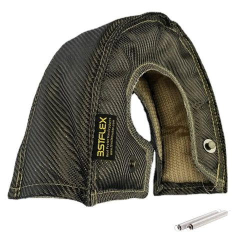 Premium T4 Turbo Blanket Heat Shield Cover Wrap with Carbon Fiber for T4 Turbocharger, includes Locking Springs