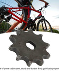 10 Tooth Sprocket Lightweight Carbon Steel Gear For Ordinary Chains next to red bicycle