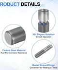 Set Of 10 Weldable Barrel Hinges 2 Inch By 3/8 Inch Carbon Steel Heavy Duty Detachable Weld On Door Hinges For Metal Gates Swing Doors Trailers And Ramps With Rust Resistant Coating, showcasing hinge rotation, carbon steel, and weld design.