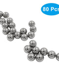 80 pieces of 10mm carbon steel bearing balls arranged on white background, ideal for industrial equipment and DIY projects.