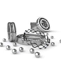 20pcs 20mm Carbon Steel Bearing Balls Precision Polished ready for use in bearings and DIY projects, scattered with metallic rings in view.