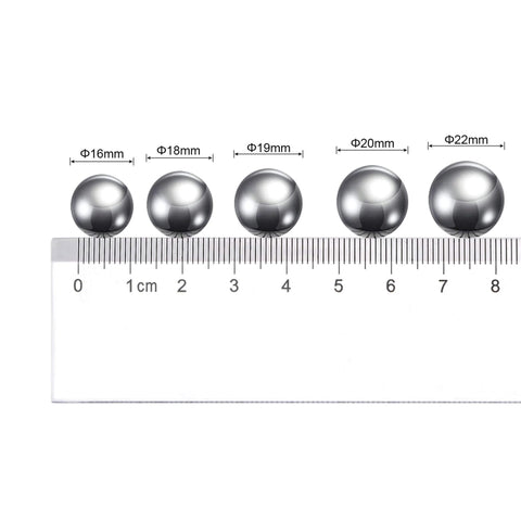 Assorted steel bearing balls measured, showcasing 20pcs 20mm Carbon Steel Bearing Balls Precision Polished with size comparisons