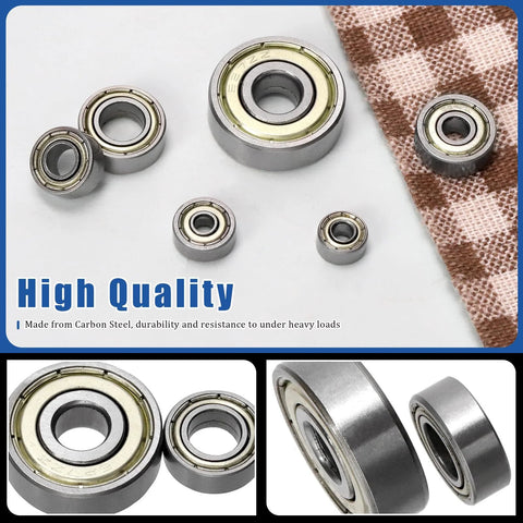 60 Piece Miniature Ball Bearing Set Carbon Steel Deep Groove Bearings on display showcasing double shield durability.