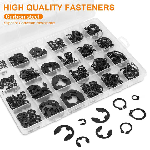 352 Piece Retaining Ring Assortment Kit With E Clips And External C Clips For DIY Projects And Repairs, black carbon steel