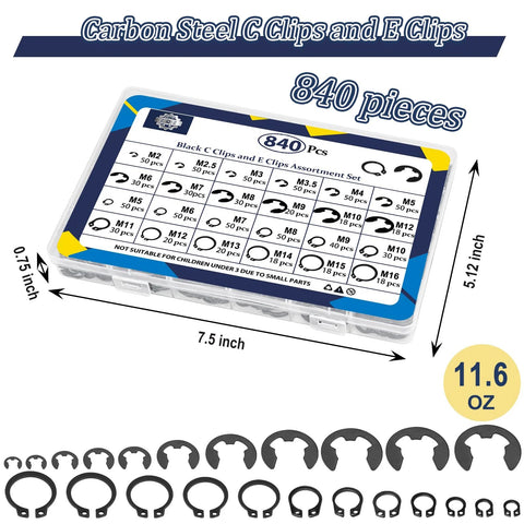 All In One C Clips And E Clips Kit For Machinery And DIY Projects ZQZ 840Pcs External Retaining Rings assortment