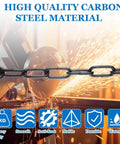 ✝️ 26.24 ft Length Black Chain Link, 1/8 Inch Carbon Steel Chain being cut with sparks; suited for outdoor fence, gate, and garage use.