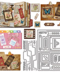 Two Sets Dope Folder Slide Die Cuts For Scrapbooking And Card Making With Carbon Steel Cutting Dies Label Clip Greeting Film Postage Stamp Templates For DIY Embossing And Papercraft Projects displaying assorted die cuts and templates