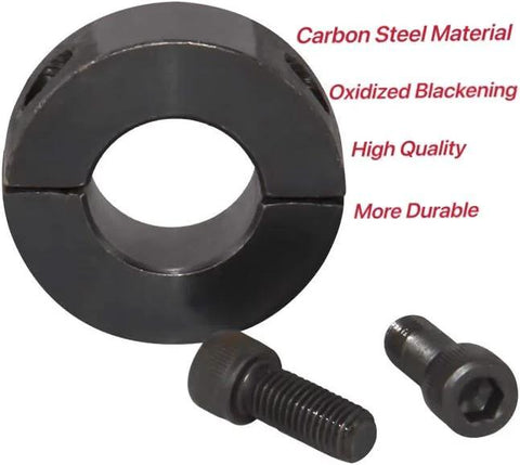 Double Split Shaft Collar Clamp Set For One Quarter Inch Bore By AZSSMUK Carbon Steel With Black Oxide Coating, includes screws