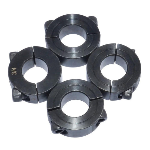 Four two-piece clamping shaft collars, 3/4 inch double split, set screw style carbon steel, for machinery and industrial use by KZNANZN.
