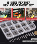 Pro Grade Carbon Steel Round Ended Feather Key Set Kit With 140Pcs In 16 Sizes in storage box next to machinery images