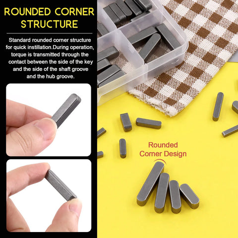 Pro Grade Carbon Steel Round Ended Feather Key Set Kit With 140Pcs In 16 Sizes 3mm 4mm 5mm 6mm Keystock, close-up view