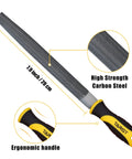 Efficient 3 piece 8 inch metal file set featuring flat half round and round files forged from carbon steel with 62-66 HRC hardness