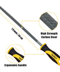 Efficient 3 piece 8 inch metal file set featuring flat half round and round files forged from carbon steel with 62-66 HRC hardness
