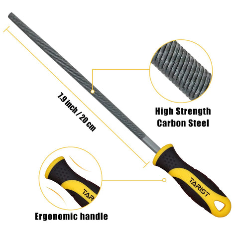 Efficient 3 piece 8 inch metal file set featuring flat half round and round files forged from carbon steel with 62-66 HRC hardness