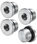 6 Pack 9/16-18 UNF Inner Hex Head Pipe Plug, Carbon Steel Socket Fitting with O Ring Seal shown in close-up