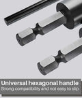 Close-up of Tapered Reamer Set With T Handle For Guitar Making And Woodworking, carbon steel hex shank showing universal handle.
