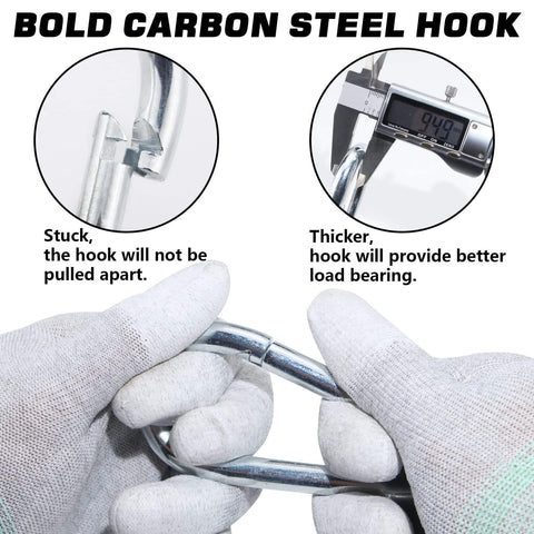 Two Pack 25 Inch Heavy Duty Tender Spring Kit For ABS Air Lines And Hoses On Semi Trucks Trailers And Tractors With Hook And Hose Holder Keeps Lines Clear And Protected From Ground Drag showing carbon steel hook details