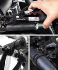 Heavy Duty Hose Clamp Pliers with Locking Device and Non Slip Handle for Easy Removal and Installation of Ring Type and Flat Band Clamps Up To 1.38 Inches 35mm Carbon Steel Construction Designed For Automotive And HVAC Applications With Durable Carbon in use on hose.