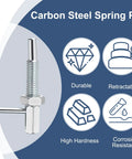 Two Pack Retractable Indexing Plunger Pin M12x1.75 shown with features like durability, retractability, high hardness, and corrosion resistance.