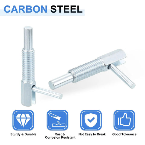 Two Pack Retractable Indexing Plunger Pins M12 Thread Spring Plungers Carbon Steel Spring Loaded Latch for heavy duty use.