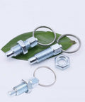 Carbon Steel Pull Ring Indexing Plungers Set Of Six With Retractable Spring Mechanism and Quick Release Pins displayed on leaves