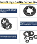 Internal Tooth Star Lock Washers Kit M2.5 To M12 Push Nuts 500 Pcs showing carbon steel washers with high strength and corrosion resistance.