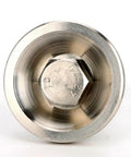 Close-up of heavy duty carbon steel nickel plated 4 inch adjustable leveling feet, M10 x 100mm threaded, for furniture and equipment.