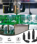 48 Pack M3 Hex Standoff Kit Pro Grade Carbon Steel PCB Spacer Set With 20mm Studs And 6mm Screws For Computer Cases Circuit Boards FPV Drones Quadcopters Black Finish, shown next to a green circuit board in a computer case installation.