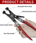 WiseUp 4 Piece Hose Clamp Pliers Set Including 27 Inch Long Reach Spring Clamp Pliers Clic R Type Pliers Hose Remover And Flat Band Clamp Tool For Automotive Fuel Oil Coolant And Radiator Hoses showing detailed pliers with rotatable head.
