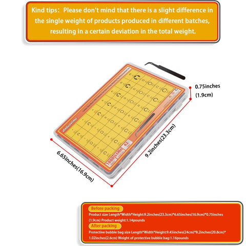 65Mn Carbon Steel Retaining Ring Kit 1880 Piece packaging dimensions and weight details.