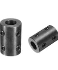 Efficient rigid shaft coupling with a 0.5 in bore and 1 in OD, carbon steel, four set screws, for motors, pumps, and generators.