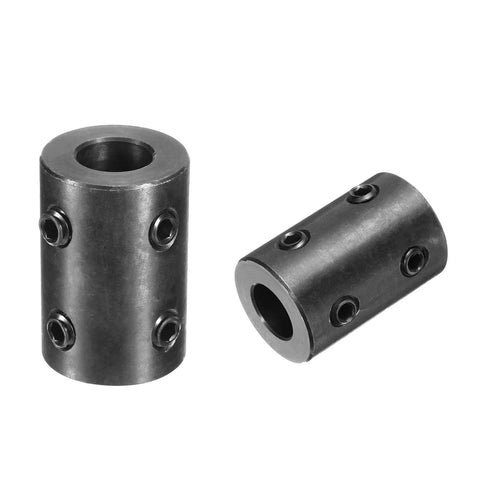 Efficient rigid shaft coupling with a 0.5 in bore and 1 in OD, carbon steel, four set screws, for motors, pumps, and generators.