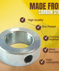 Carbon steel component highlighting zinc plating, corrosion resistance, durability, and weldability in a product showcase.