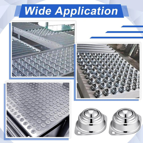 30 Pcs 1" Roller Ball Transfer Bearing 400 Lbs Load Capacity Carbon Steel Round Ball Transfer Unit Universal Casters for Conveyor Roller Stand Transmission System Furniture shown in various conveyor systems and applications