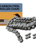 Size 25 Roller Chain, 10 Foot Length With Two Free Connecting Links, Carbon Steel, One Quarter Inch Pitch, ANSI Chain No 25